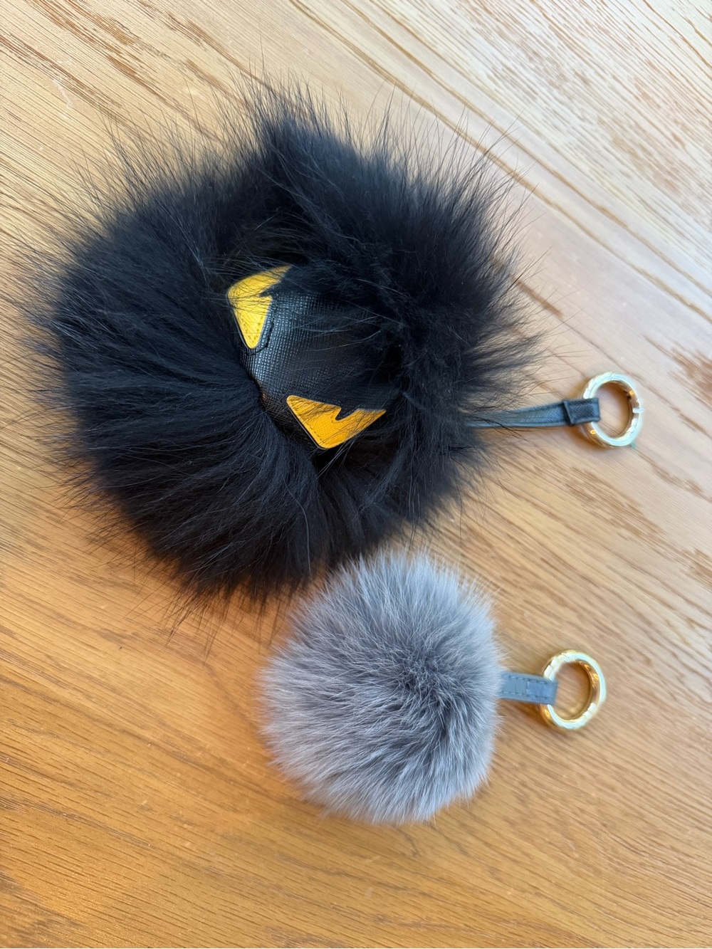 Black Faux Fur Monster Pom Keychain with Yellow Eye Accents